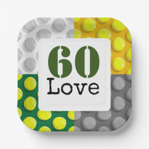 Tennis 60th Birthday  tennis ball number love   Paper Plate