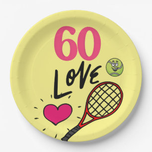 Tennis 60th Birthday with racket for Party  Paper Plate