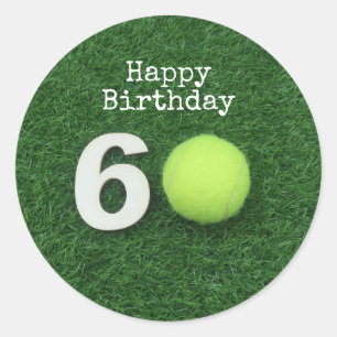 Tennis 60th Birthday with tennis ball and number C Classic Round Sticker