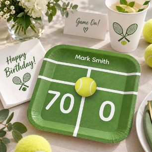 TENNIS 70th Birthday on tennis court  Paper Plate