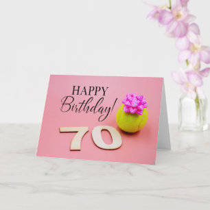 Tennis  70th Birthday with ball and pink ribbon  Card