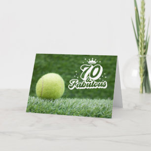Tennis 70th Birthday with ball on green grass Card