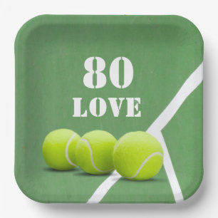 Tennis 80th Birthday with love for player  Paper Plate