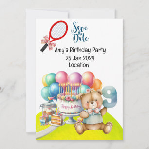 Tennis 9th  Birthday Save the Date for Party  Invitation