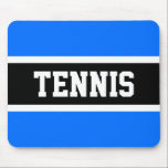 TENNIS Athletic Bright Blue Black White Stripes Mouse Pad<br><div class="desc">This sporty design features athletic TENNIS text inside black and white center stripes against bright blue background. The colors and text can be personalized.</div>