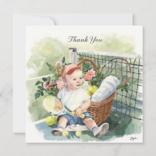 Tennis Baby Boy on Tennis Court Thank You Card