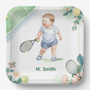 Tennis baby Shower Boy on the Court Paper Plate
