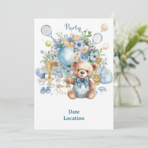 Tennis Baby Shower for Baby Boy Blue themed Invitation