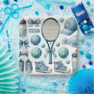 Tennis Baby Shower for Baby Boy Blue themed Paper Plate