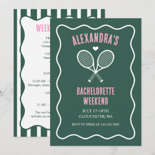 Tennis Bachelorette party preppy green Invitation