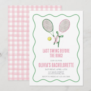 Tennis Bachelorette party preppy plaid pink green Invitation