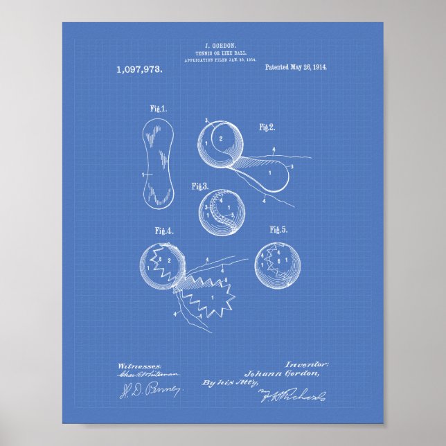 Tennis Ball 1914 Patent Art Blueprint Poster (Front)