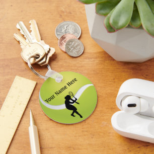 Tennis Ball and Female Player Silhouette Keychain