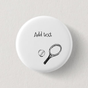 Tennis ball and racket black and white 1 inch round button