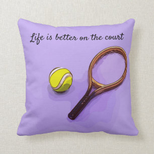 Tennis ball and racket life is better on the court throw pillow