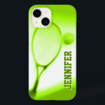 Tennis ball and racket sports green iphone case<br><div class="desc">Tennis sporting case for iphone.  Personalize this item with your name. This example reads Jennifer.  This original unique artwork was photographed and designed by Sarah Trett for www.mylittleeden.com</div>