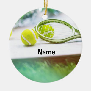 Tennis ball and racket with Christmas decoration