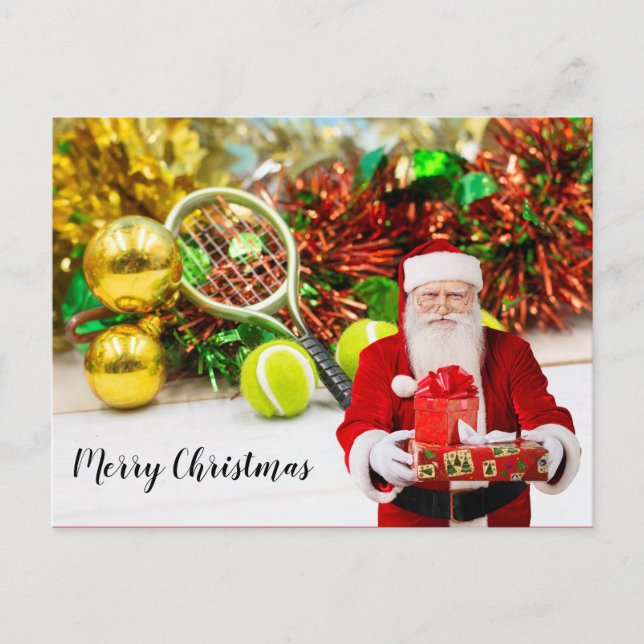 Tennis ball and racket with Christmas decoration Postcard (Front)