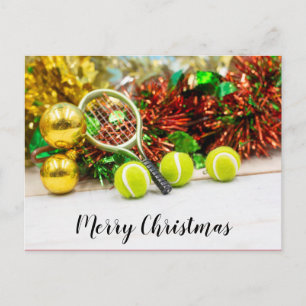 Tennis ball and racket with Christmas decoration Postcard