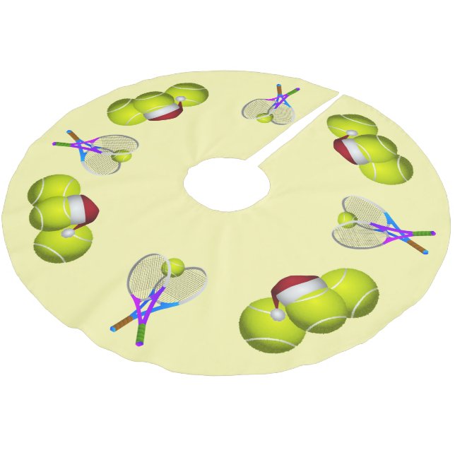 Tennis Ball and Rackets Christmas Brushed Polyester Tree Skirt (Angled)