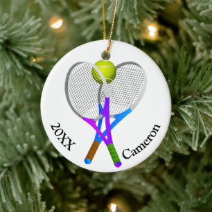 Tennis Ball and Rackets Christmas Ceramic Ornament