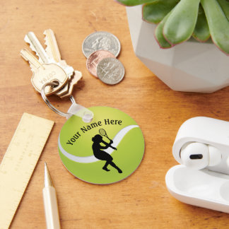 Tennis Ball and Silhouette of Female Player Keychain