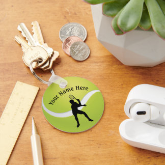 Tennis Ball and Silhouette of Male Player Keychain