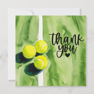 Tennis ball and Thank you word watercolor Card