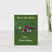 Tennis ball and word love on green save the date i