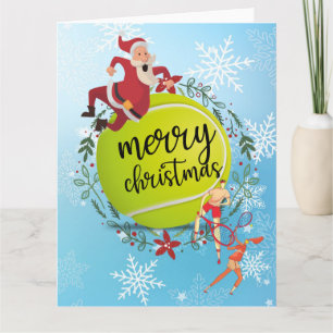 Tennis Ball behind Santa Claus Merry Christmas   Card