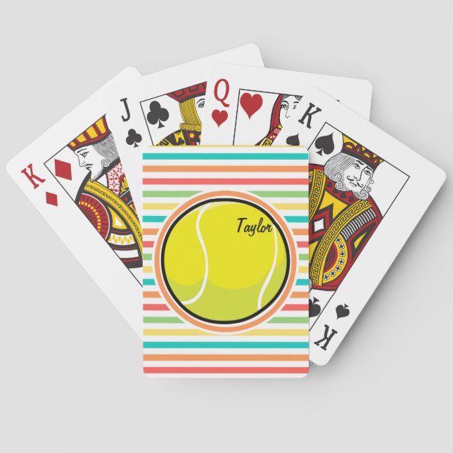 Tennis Ball; Bright Rainbow Stripes Playing Cards (Back)