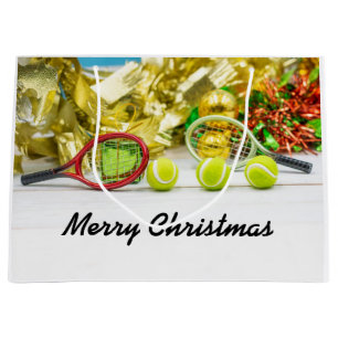Tennis ball Christmas ornament with racket Large Gift Bag