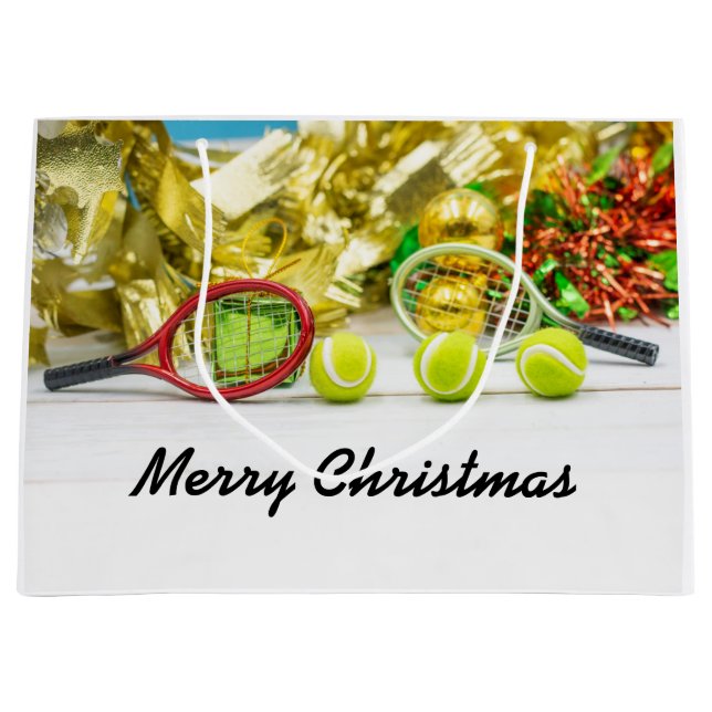 Tennis ball Christmas ornament with racket Large Gift Bag (Front)