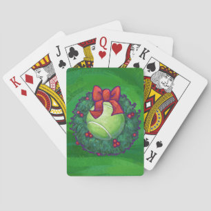 Tennis Ball Christmas Wreath on Green Playing Cards