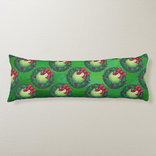 Tennis Ball Christmas Wreath Pattern on Green Body Pillow (Front)