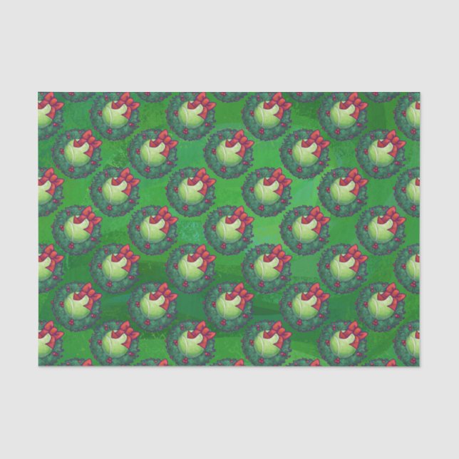 Tennis Ball Christmas Wreath Pattern on Green Tissue Paper (Front)