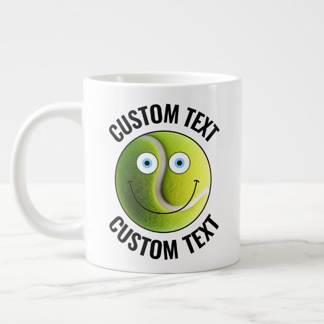Tennis Ball Custom Happy Face & Personalized Text Large Coffee Mug (Left)
