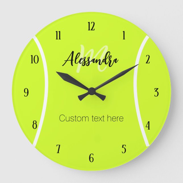 Tennis ball custom name & text large clock (Front)
