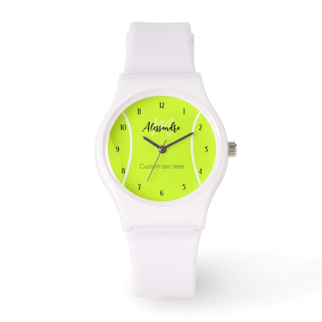 Tennis ball custom name & text watch (Front)