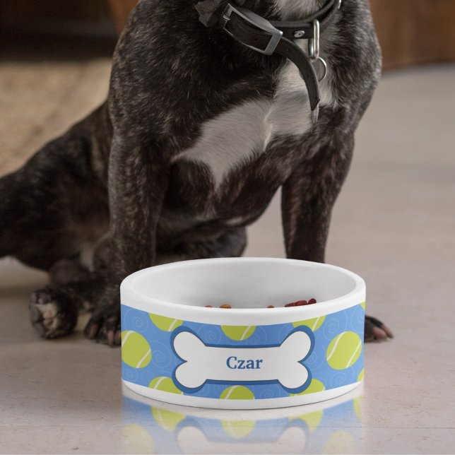 Tennis Ball Customized Pet Dog Food Bowl - Blue (Tennis Balls Dog Food Bowl)