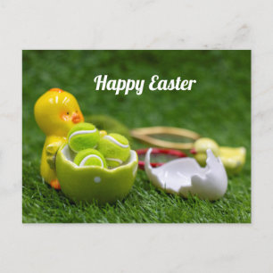 Tennis ball for Easter Holiday with tennis  eggs Postcard
