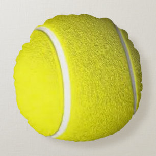 Tennis Ball Front Solid Yellow Back Round Pillow