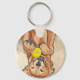 Tennis Ball Fun Golden Retriever Dog Art Keychain