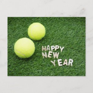 Tennis ball  Happy New Year on green grass Postcard
