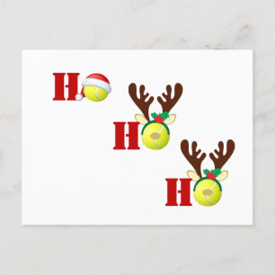 Tennis Ball Ho Ho Ho Santa Reindeer Christmas Postcard