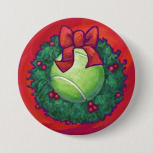 Tennis Ball in Wreath on Red 3 Inch Round Button