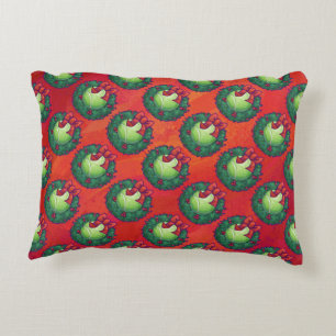 Tennis Ball in Wreath on Red Accent Pillow