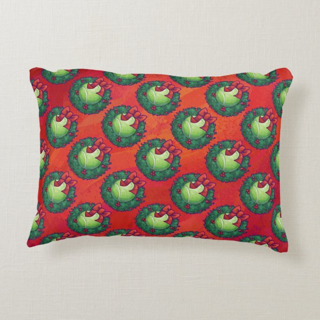 Tennis Ball in Wreath on Red Accent Pillow (Back)