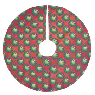 Tennis Ball in Wreath on Red Brushed Polyester Tree Skirt