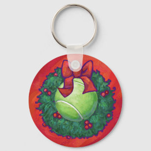 Tennis Ball in Wreath on Red Keychain